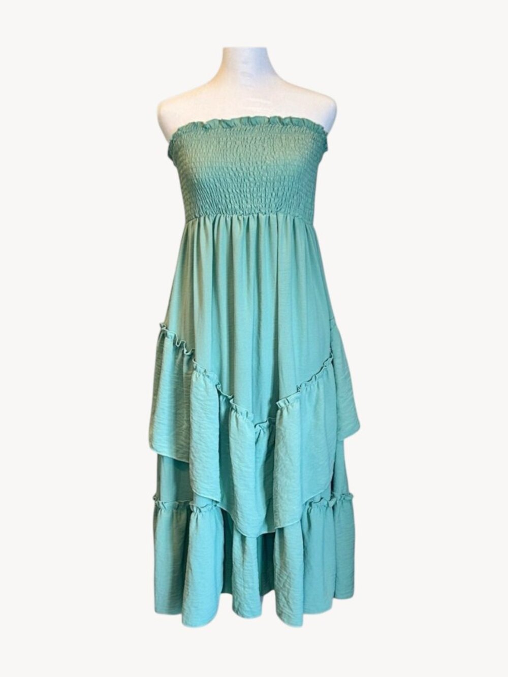 SHEIN Straplesss Smocked Layered Mint MIDI Dress Sz L *BRAND NEW*